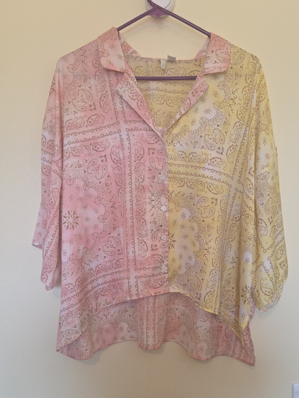 Cato Pink and Yellow Paisley Button-Front Shirt